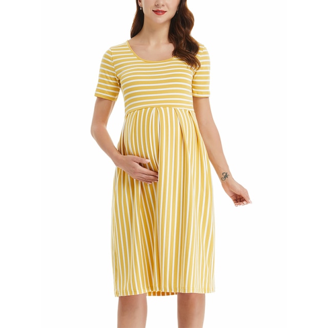 Casual Striped Short Sleeved Maternity Dress