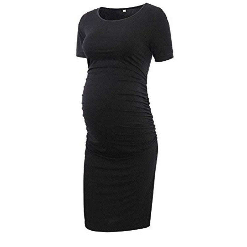 Elegant Solid Colour Fitted Maternity Dress